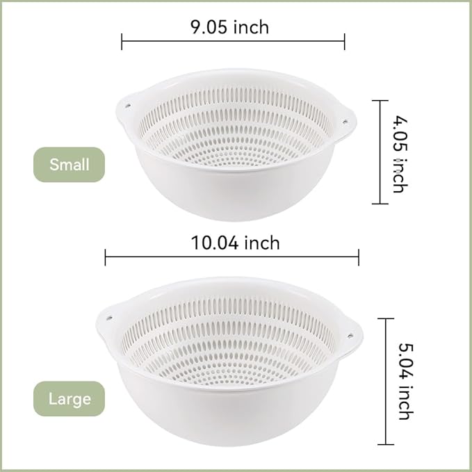 Colander Bowl Set of 2, Nesting Large Capacity Plastic Food Strainer - Image 2