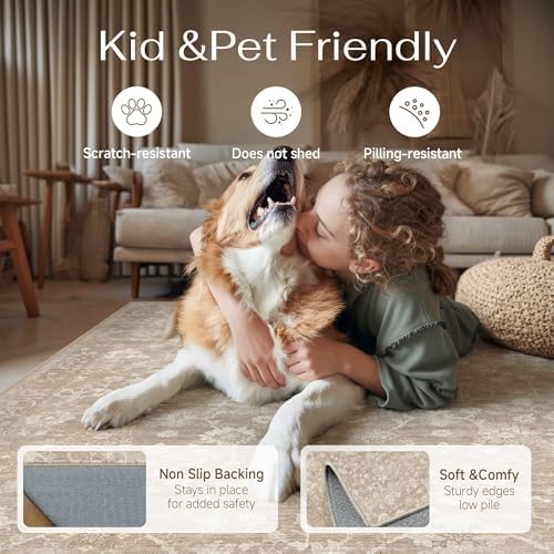 HUGEAR 8x10 Beige Neutral Area Rugs Washable Rug Carpet