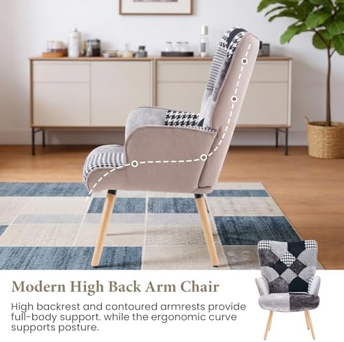 Joysoul Living Room Accent Chair Modern High Back Arm Chair, Houndstooth Patt...