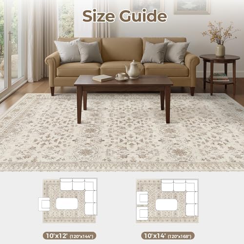 WITSHOCK 10x14 Area Rugs for Living Room Washable Vintage Rug Beige/Brown