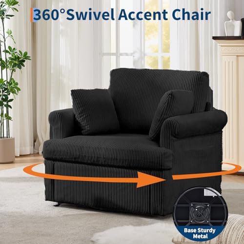 Garvee 39" Modern 360 °Swivel Accent Chair,Large Corduroy Accent Chairs ...
