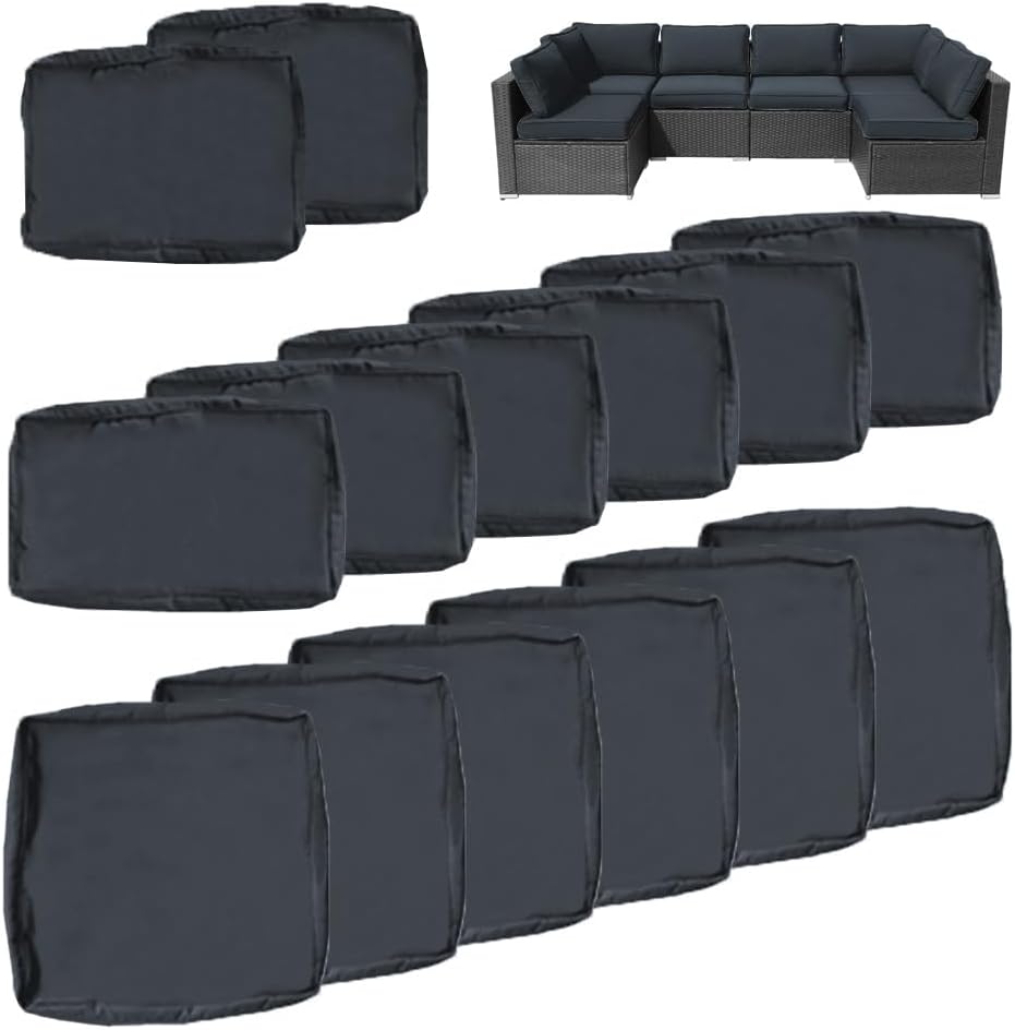 14Pcs Outdoor Cushion Covers Replacement Washable w/Zipper for 6-Seaters Sofa...