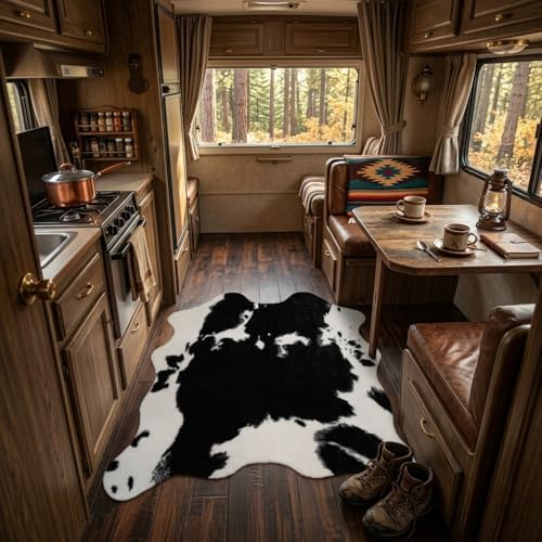 MustMat Cow Print Rug, Faux Cowhide Rug for Mid-Century Modern 4'7'&#...