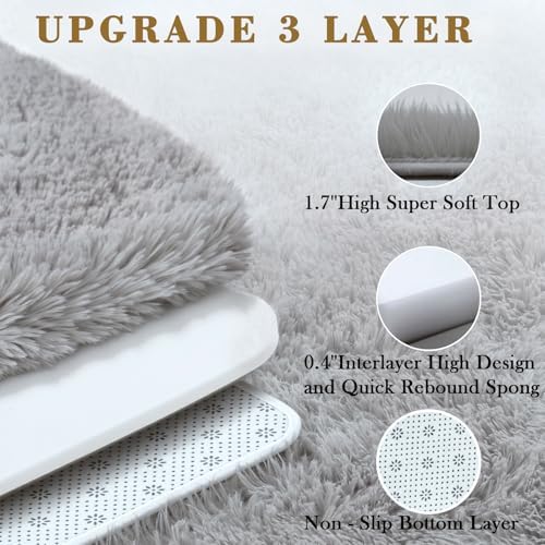 8x10 Area Rugs for Living Room,Light Grey Large Shaggy Soft Plush Furry Rug