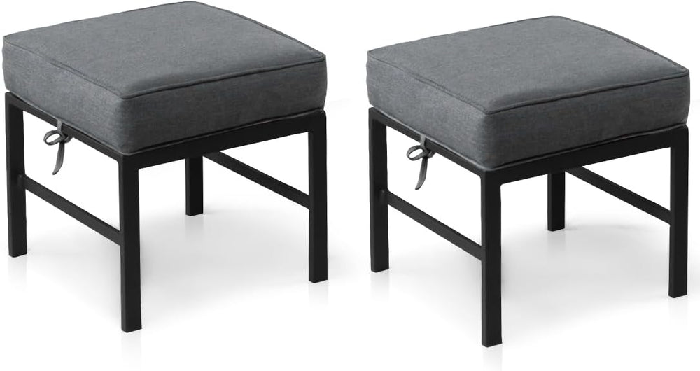 2 Pieces Outdoor Ottomans for Patio, Assembled Aluminum Outdoor Ottoman with ...
