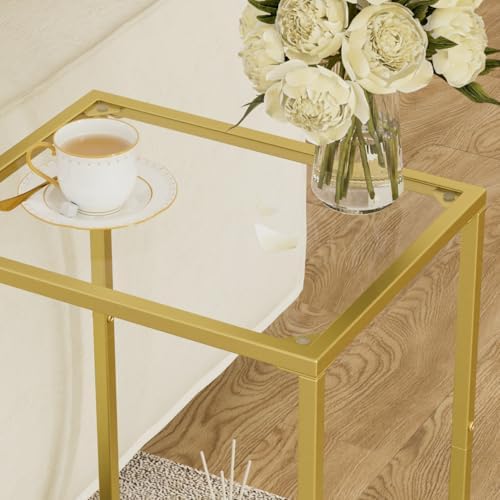 HOMSHO Side Tables Set of 2 with Tempered Glass, Slim End Tables