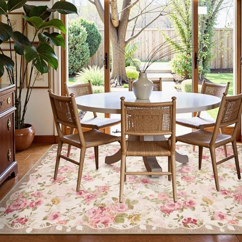 Lahome Vintage Floral 8x10 Area Rugs,Pink Large Living Room Rugs