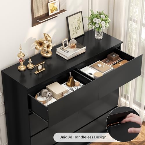 FINETONES Black Dresser, Dresser for Bedroom, 8 Drawer Chest of Drawers