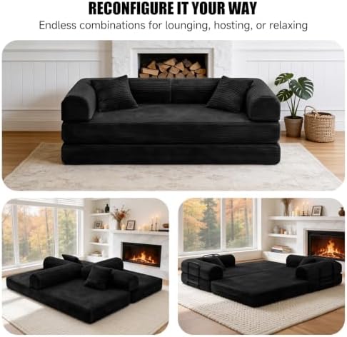 79" Memory Foam Sofa Bed, Convertible Futon Boneless Couch for Living Room