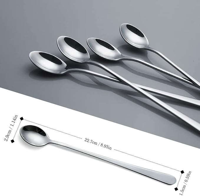 IQCWOOD Long Handle Ice Tea Spoons, 9-Inch Coffee Ice Cream Stainless Steel - Image 2