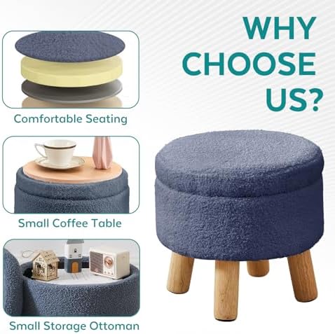 Small Foot Stool Ottoman with Storage, Sherpa Ottoman Foot Rest for Couch, Ro...