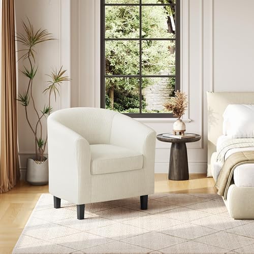 Yaheetech Accent Chairs, Corduroy Barrel Armchairs, Beige