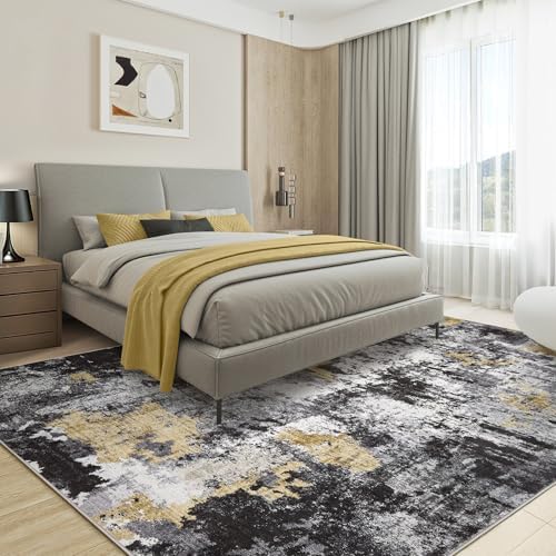 Washable 10x14 Area Rugs for Living Room: Abstract Modern Home Decor Rug
