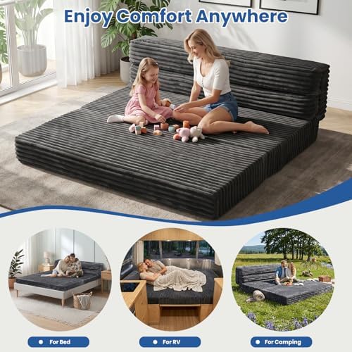 Erament Tri-Fold Futon Sofa Bed, 6 Inch Foldable Floor Couch, High-Density Fo...