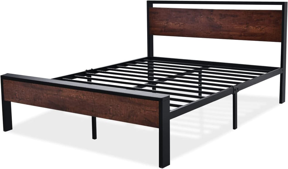 SHA CERLIN 14 Inch Full Size Metal Platform Bed Frame with Wooden Headboard a...