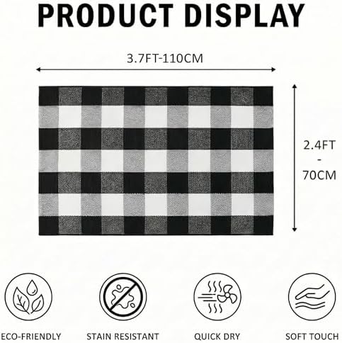 Buffalo Plaid Outdoor Rug 27.5" x 43" Black and White Checkered Area Rug Washable Doormats Indoor Outdoor Rugs for Layered Front Door Mats, Porch, Entryway, Kitchen, Farmhouse
