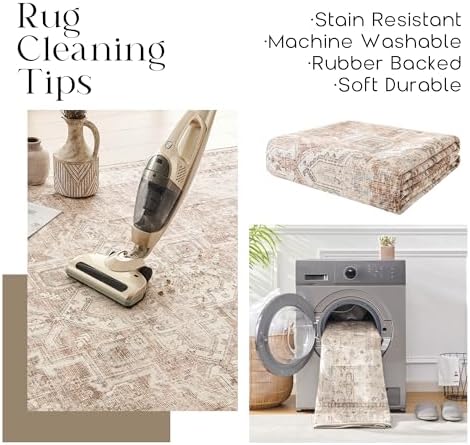 BILEEHOME Boho Farmhouse Bedroom Rugs Washable Light Brown Area Rug 5x8