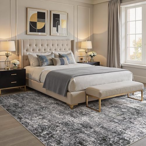 DMOYEST Area Rug Living Room Rugs 10x12 Washable Abstract Grey Carpet