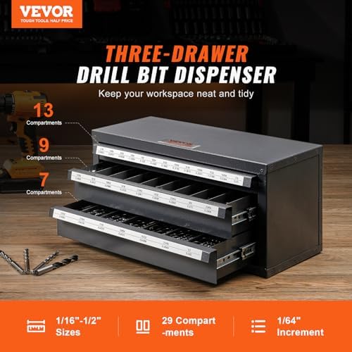 VEVOR Drill Bit Dispenser Cabinet, Three-Drawer Drill Bit Dispenser, Drill Bi...