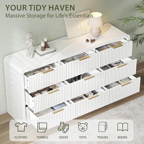 Decofy Fluted 9 Drawers Dresser, 63'' Wide Chest of Drawers for Bedroom