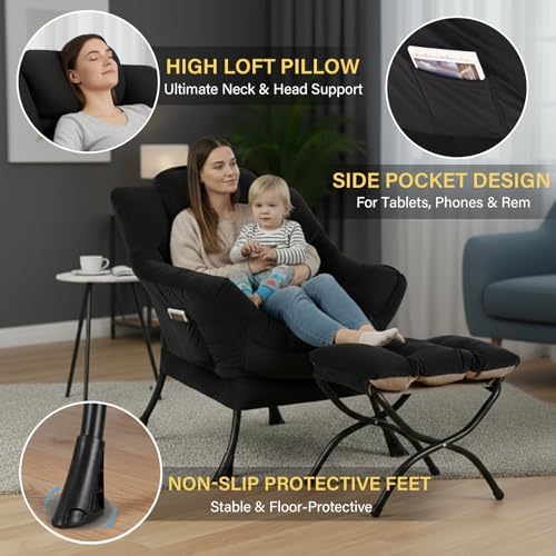 Lazy Chair with Ottoman,Comfy Accent Living Room Chair with Footrest Set