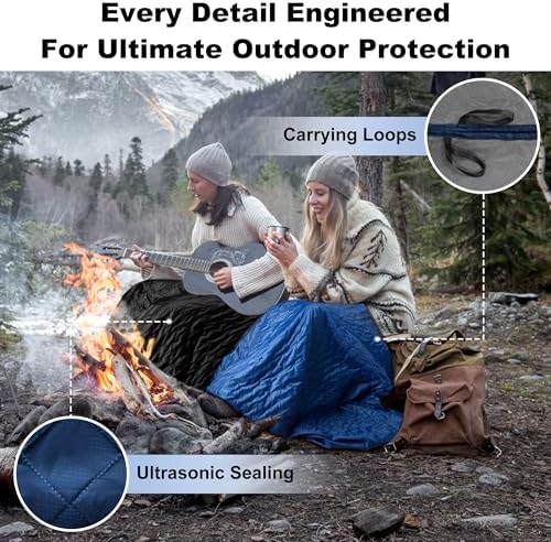 Waterproof Outdoor Blanket 82"x55" Large Sherpa Fleece 300GSM Black