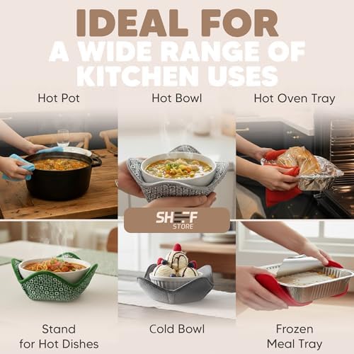 Sheff Microwave Bowl Cozy Holders Set of 4 - Durable and Reliable for Hot and Cold Plates and Dishes - Ideal Household Gift (Navy and White, 7 inch)