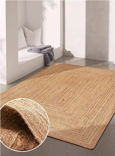 KEMA Jute Braided Hand Woven Area Rug - 6x9 Feet, Natural