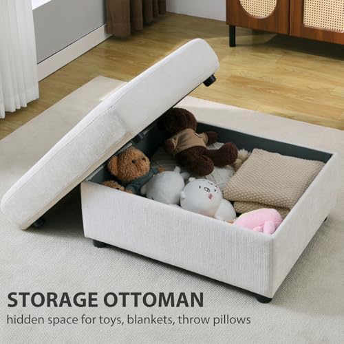 Rading Chairs with Storage Ottoman and Folding Tray Table, Beige
