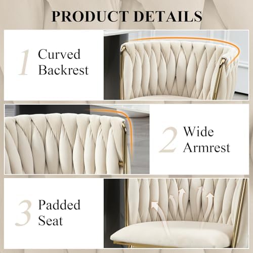 NIOIIKIT Modern Velvet Dining Chairs Set of 2 Hand Weaving Accent Chairs Livi...