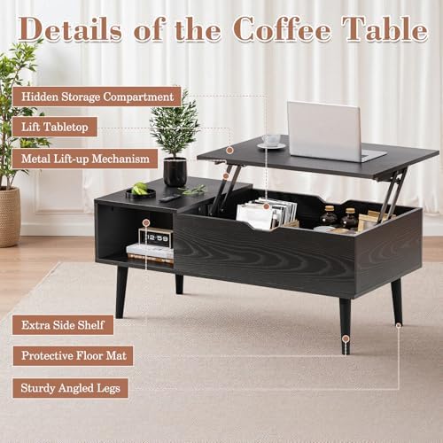 OLIXIS Wood Lift Top Coffee Table with Hidden Compartment and Large Storage S...