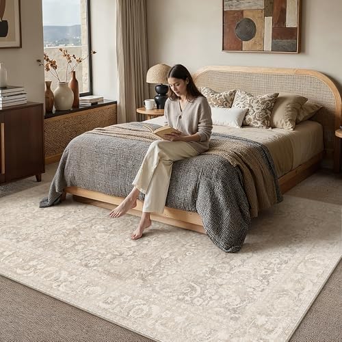 8x10 Area Rug for Living Room Vintage Printed Beige Rugs
