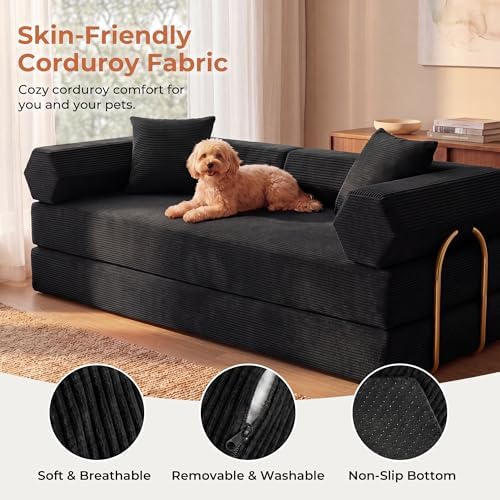 79" Convertible Futon Sofa Bed, Boneless Couch for Living Room | Black