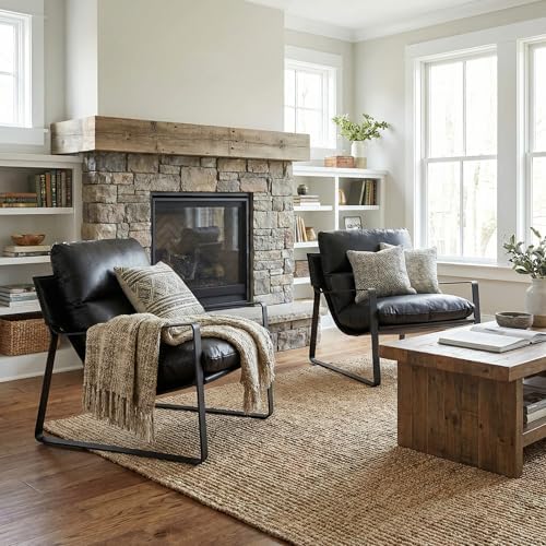 LukeAlon Modern PU Leather Accent Armchair, Black