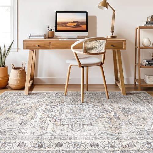 LOONGRUG 8x10 Area Rugs Washable Vintage Boho Living Room Rug Ivory Gray