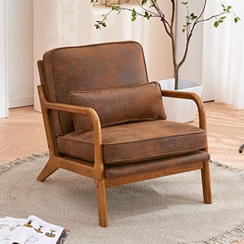 Bonnlo Microfiber Rustic Accent Chairs Set of 2, Upholstered Mid Century Mode...