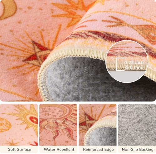 Vacuum-Friendly, 5x7 Washable Area Rug, Pink Gold Beige Red