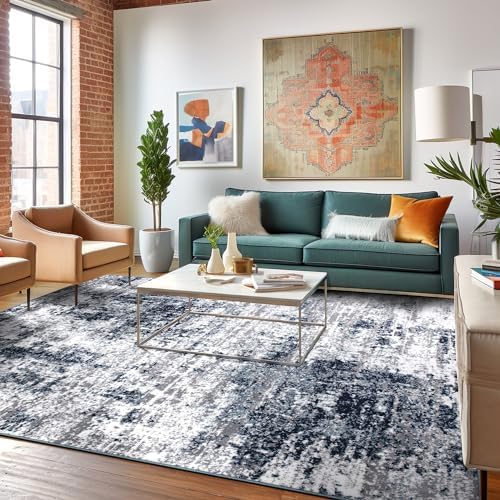 Rugshop Distressed Modern Bohemian Abstract Area Rug Blue 7'10" x 10...
