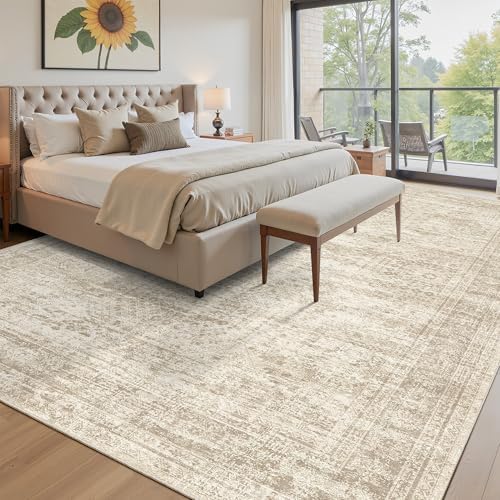 Soalmost 10x14 Area Rugs for Living Room Washable Rug Non-Slip Beige