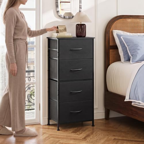 WLIVE Small Dresser Nightstand for Bedroom, 4 Drawers, Charcoal Black