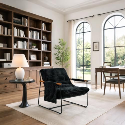 Modern Comfy Accent Chair, Cozy Corduroy Living Room Chair with Armrests Stor...