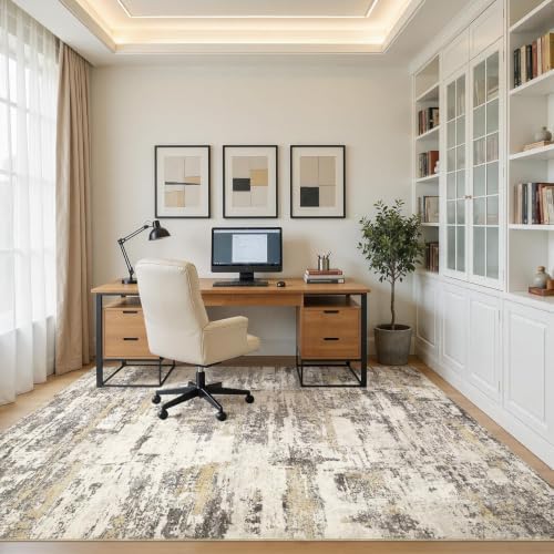5x7 Area Rugs Living Room Abstract Washable Rug, Gold Brown