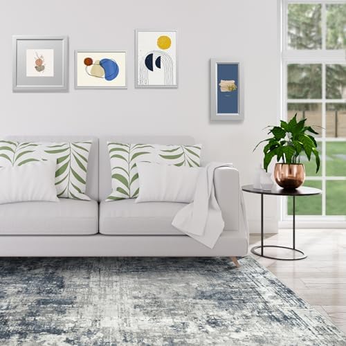 6x9 Area Rugs for Living Room Bedroom Dining Room Washable Blue Grey