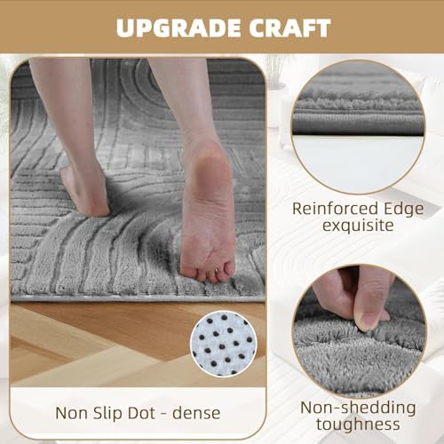 Grey Boho 8x10 Solid Color Area Rugs, Washable Rugs for Living Room