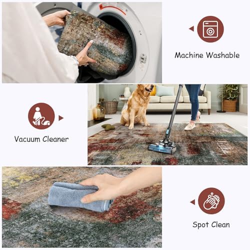 Lahome Modern Abstract Living Room Rug 8x10, Washable 8x10 Area Rugs for Bedr...