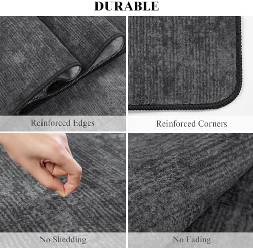 9x12 Washable Area Rug, Black Solid Area Rugs for Living Room & Bedroom