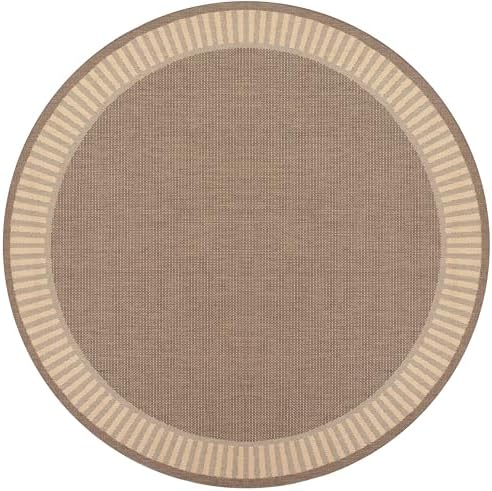Couristan Recife Striped Border Washable Round Outdoor Rug, Tan, 7.5 Ft