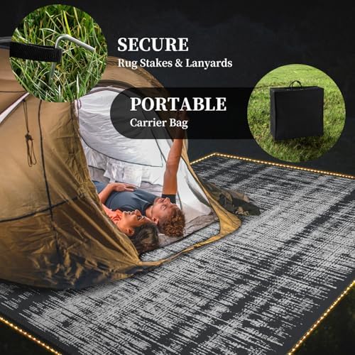 MontVoo Outdoor Rug Waterproof 6x9 ft with Strip Lights Outdoor Patio Rug Mat...