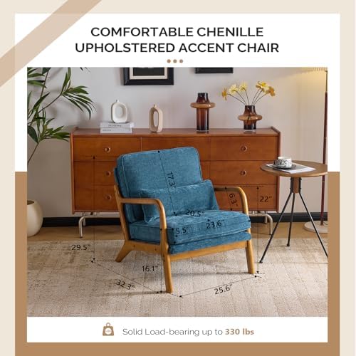 VINGLI Chenille Mid-Century Modern Accent Chair Set of 2, Cute Reading Arm Ch...