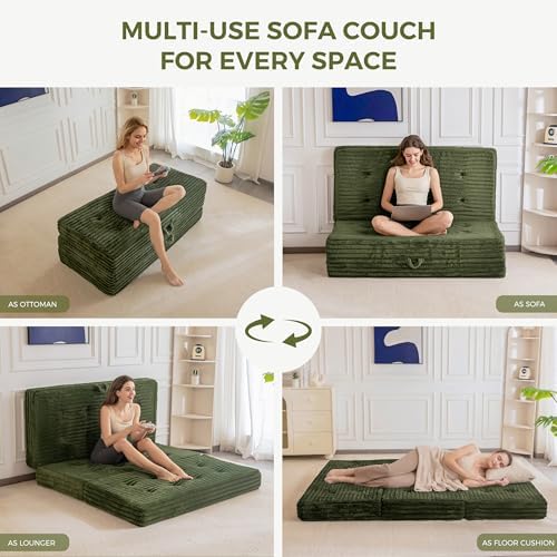 MAXYOYO Folding Sofa Couch Bed, 6 Inch Tri-Fold Floor Sofa Bed, Folding Mattr...